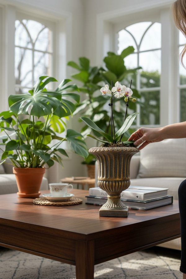 Macetero Copa Cemento Dorado S