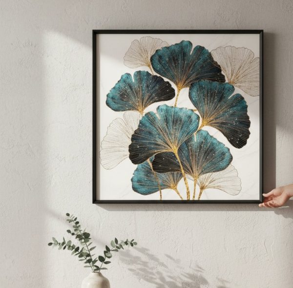 lifestyle-shot-0af62178-1049-43ce-99c8-666f85b0af62 Cuadro Hojas Ginkgo Turquesa 60x60 cm