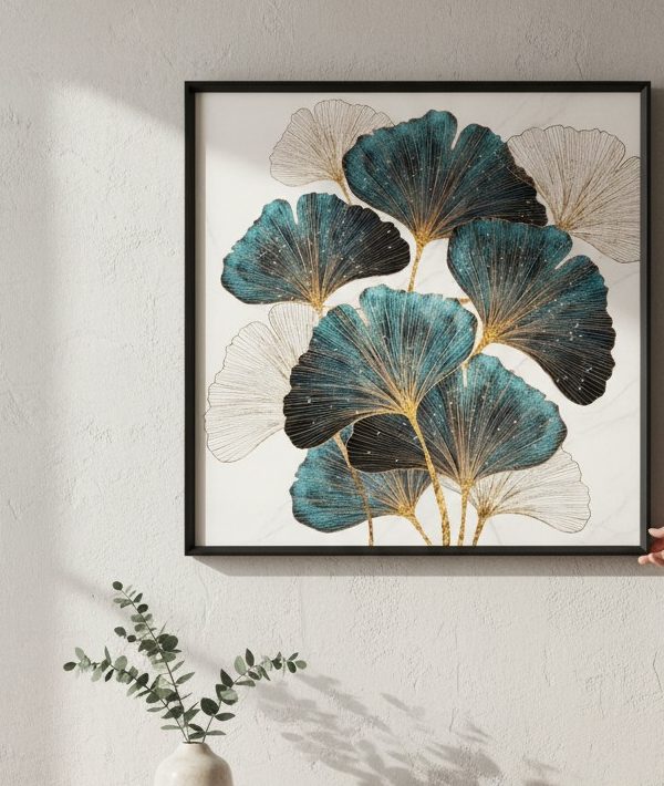 lifestyle-shot-0af62178-1049-43ce-99c8-666f85b0af62 Cuadro Hojas Ginkgo Turquesa 60x60 cm