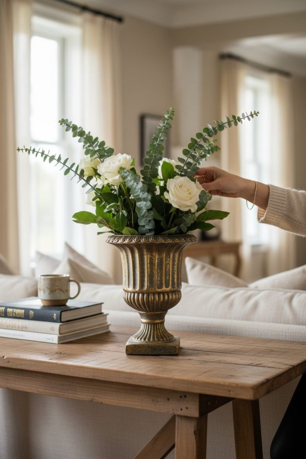 Macetero Copa Cemento Dorado