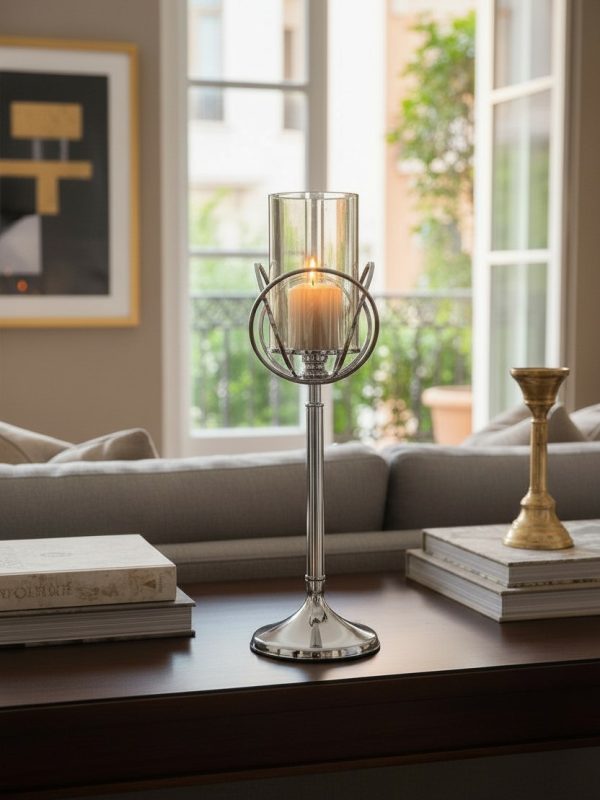 Candelabro Metálico con Tubo de Vidrio