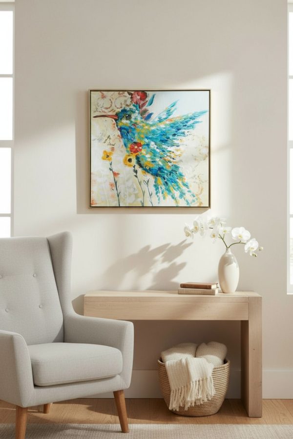 lifestyle-shot-141a65e1-9fc2-414c-be0c-9a1f6f393f61 Cuadro Colibrí Colorido 60×60 cm