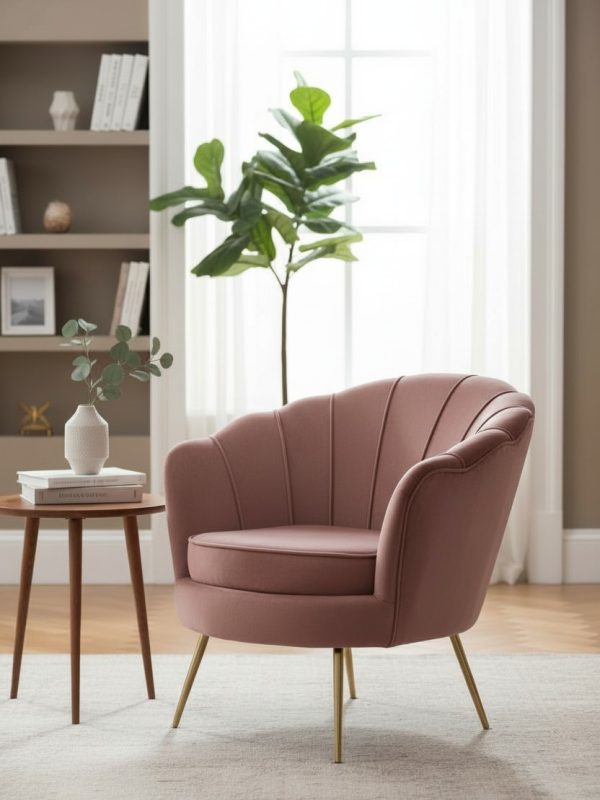 Poltrona Concha Rosa Pálido – Elegancia Suave