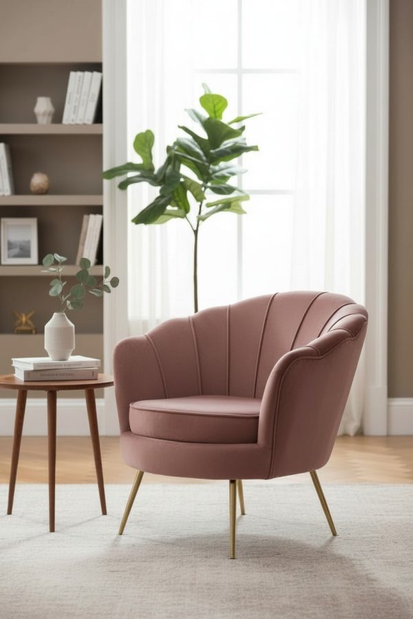 Poltrona Concha Rosa Pálido – Elegancia Suave