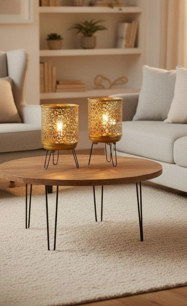 Set de 2 Maceteros Dorados con Patas Negras