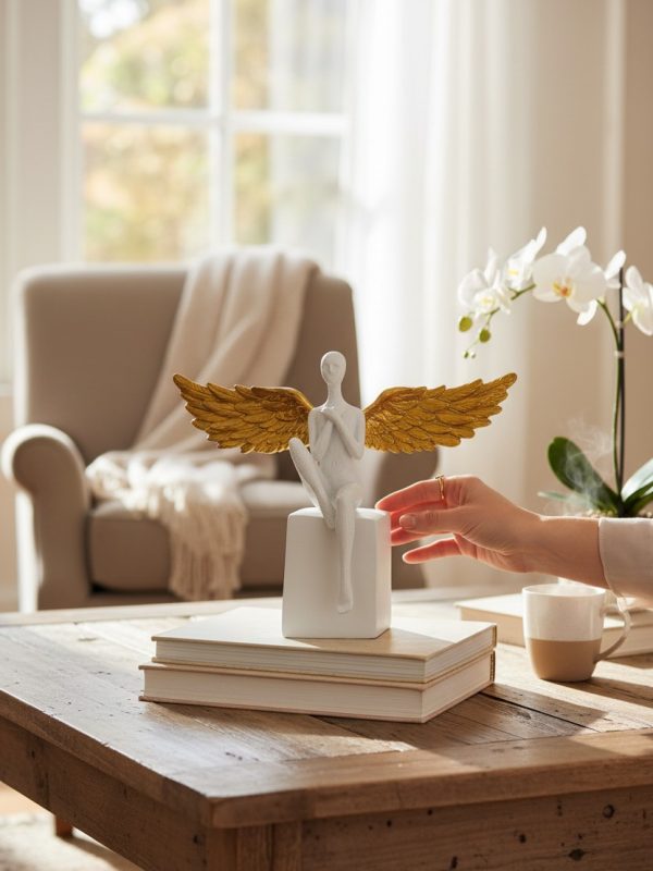 Escultura Ángel Blanco Sentado 28x20 cm