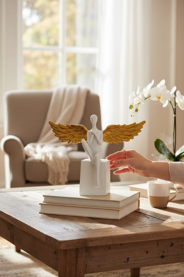 Escultura Ángel Blanco Sentado 28x20 cm