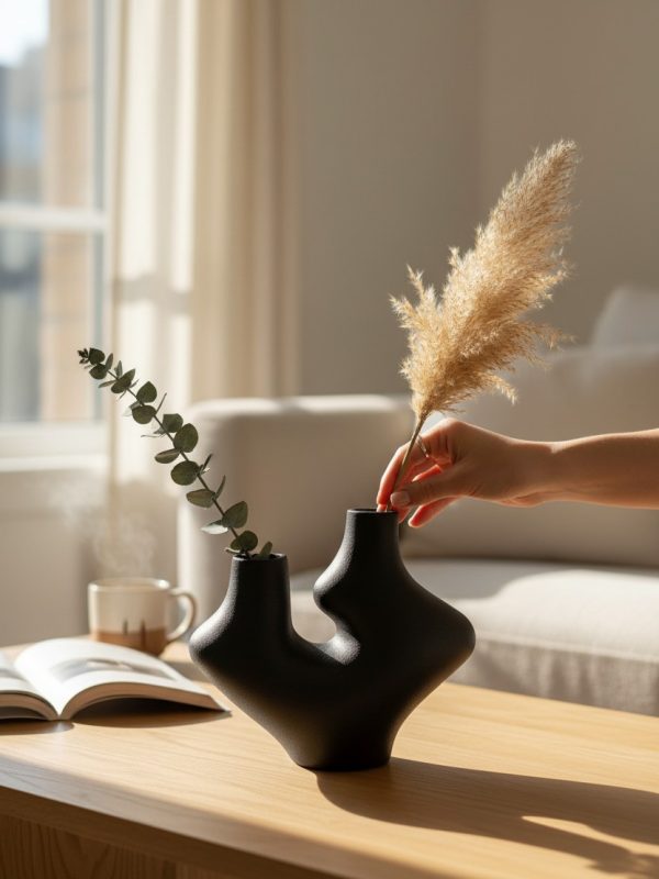 lifestyle-shot-24cadaec-8004-4c55-8e6f-6aa55e7220e1 Florero Cerámico Abstracto Doble Boca – 20×18