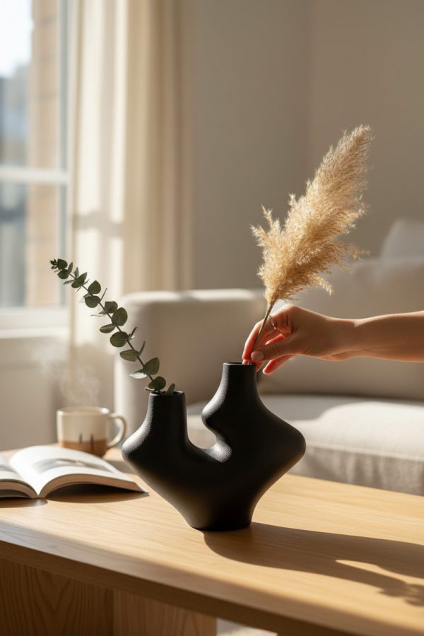 lifestyle-shot-24cadaec-8004-4c55-8e6f-6aa55e7220e1 Florero Cerámico Abstracto Doble Boca – 20×18