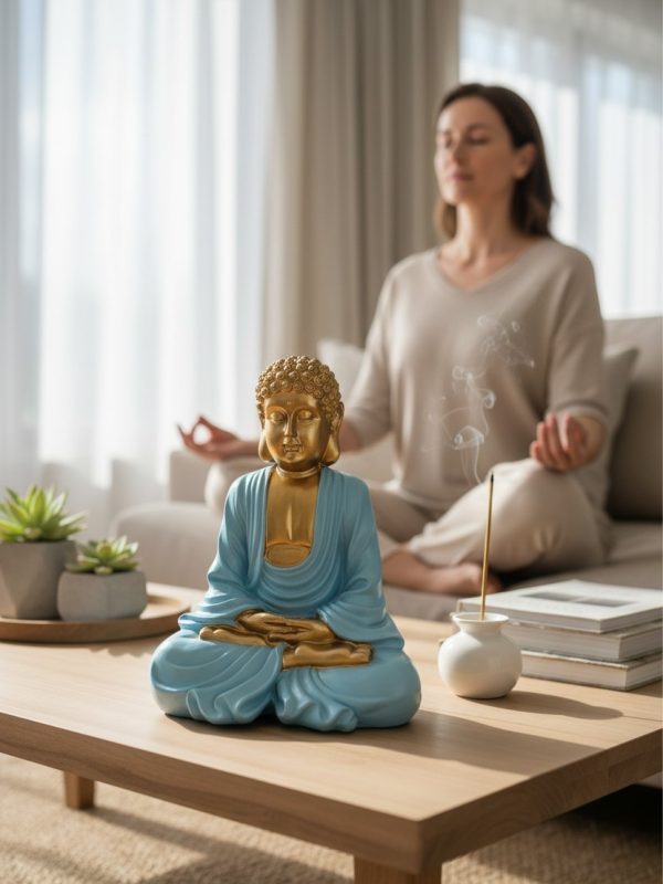 Buda Serenity Azul - Dorado – 27 cm