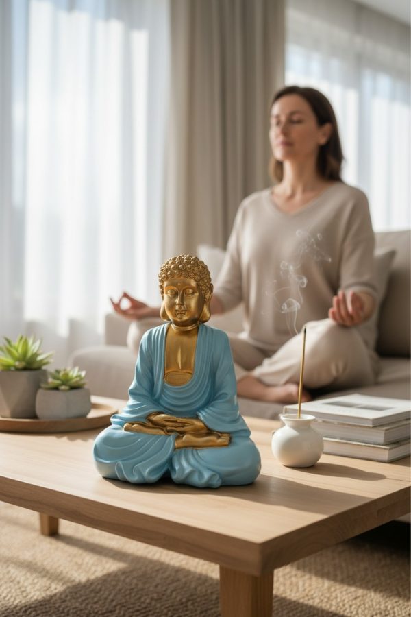 Buda Serenity Azul - Dorado – 27 cm