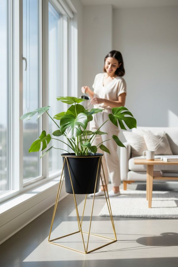 Porta Macetero Metálico Negro 50 cm