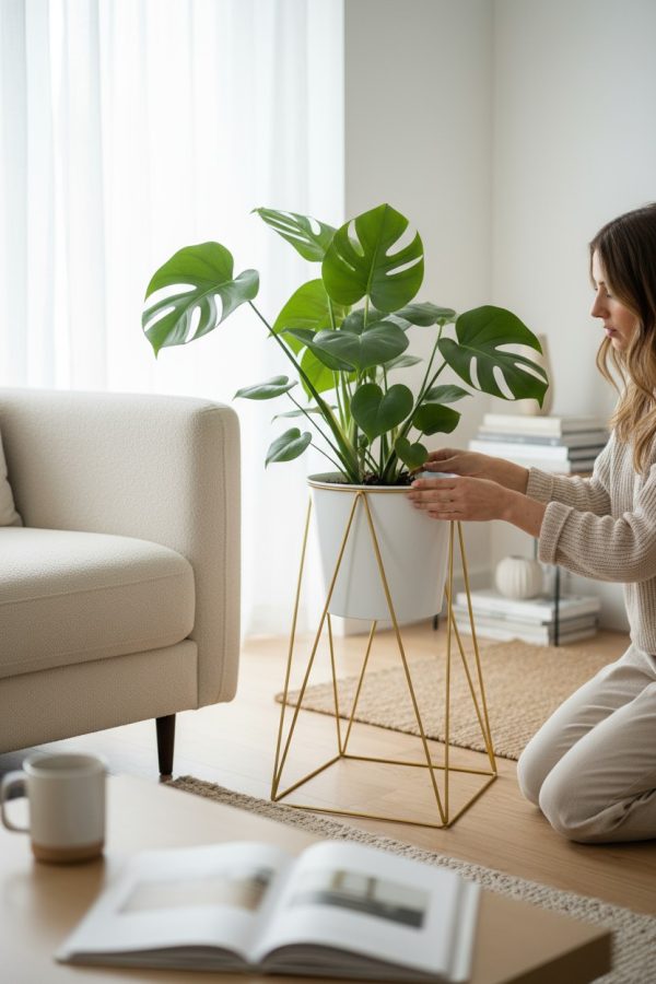 Porta Macetero Metálico Blanco 50 cm