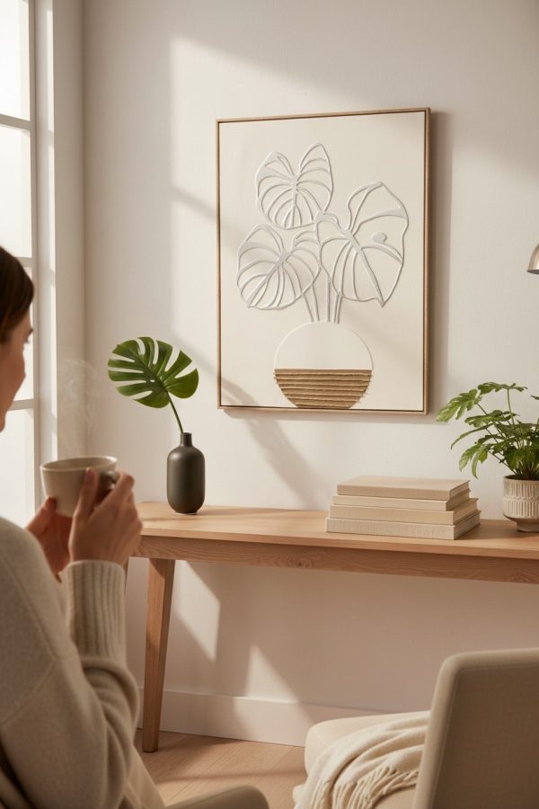 Cuadro Monstera Neutro 90×60 cm