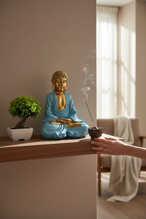 Buda Serenity Azul - Dorado – 27 cm