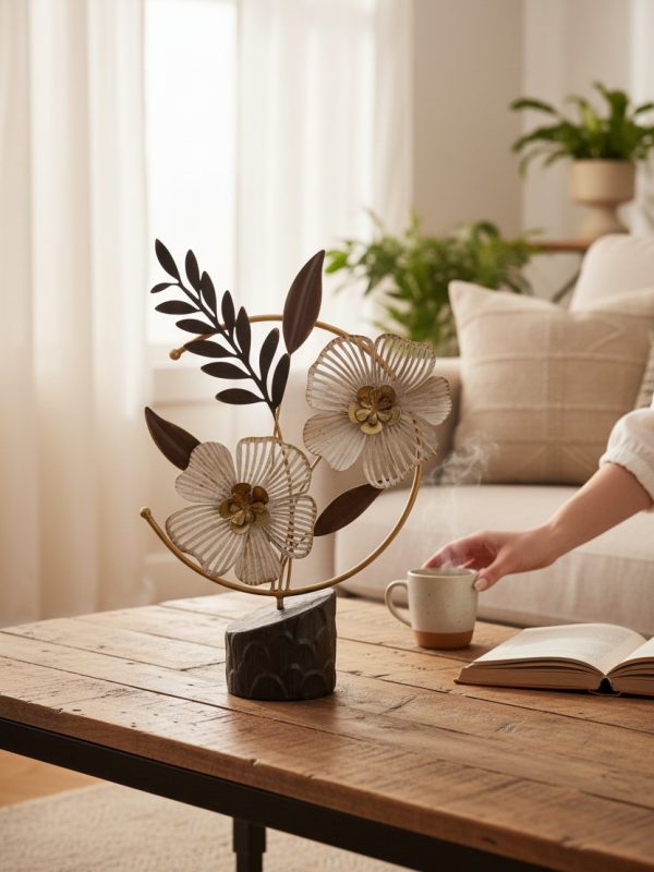 Adorno Metálico Floral con Base – 45×30 cm