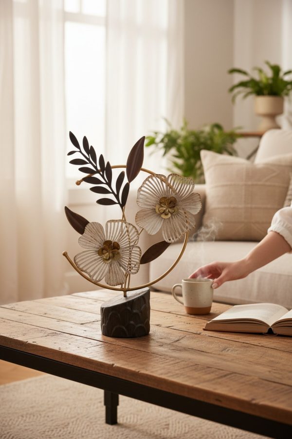 Adorno Metálico Floral con Base – 45×30 cm