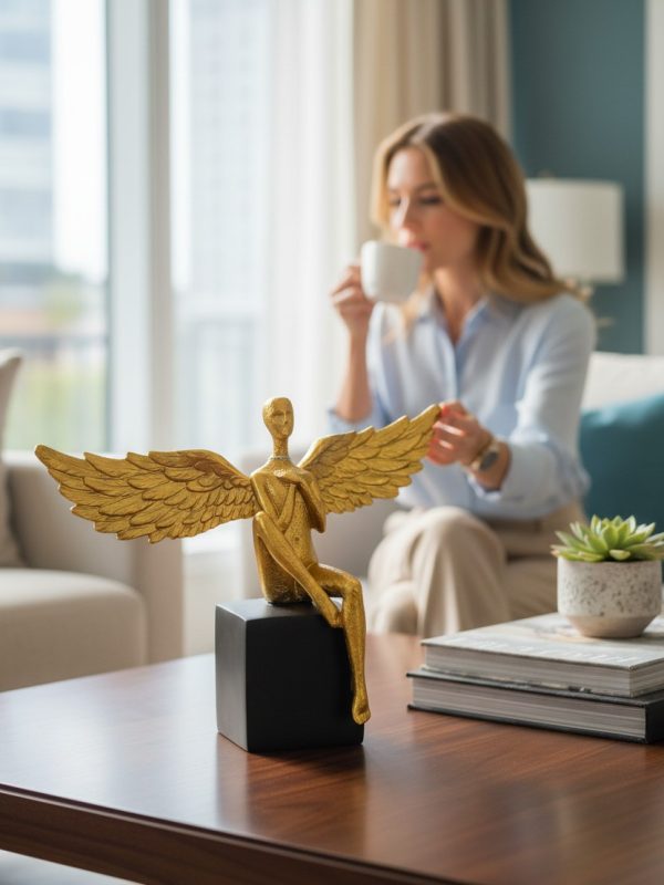 Escultura Ángel Dorado Sentado 28x20 cm