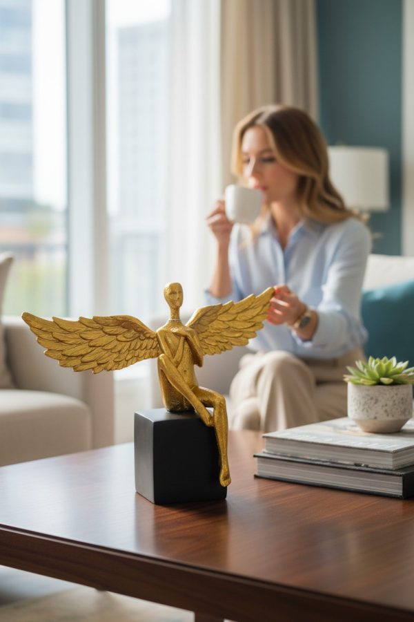 Escultura Ángel Dorado Sentado 28x20 cm