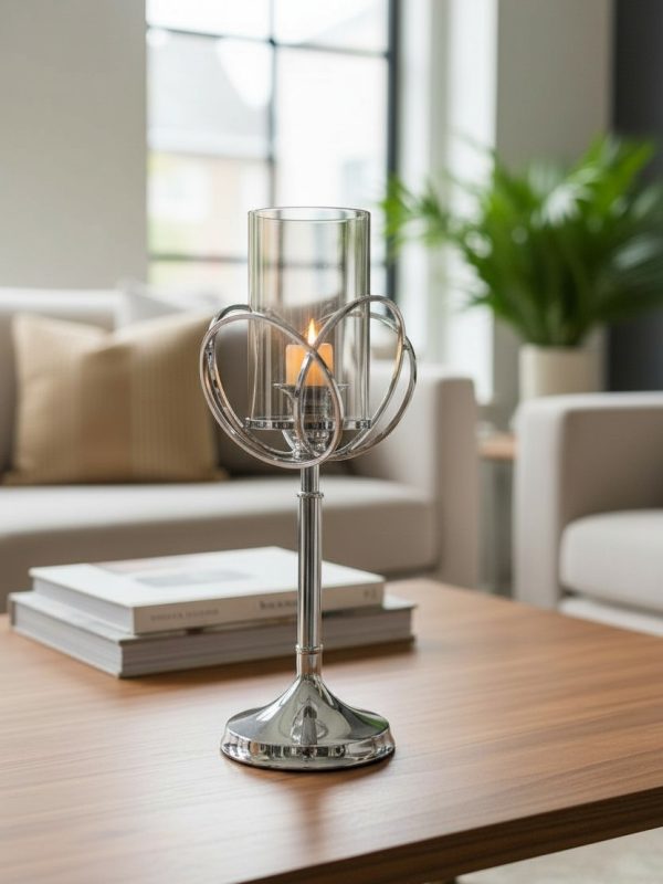 Candelabro Metálico con Tubo de Vidrio S