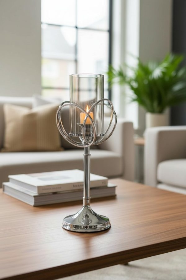 Candelabro Metálico con Tubo de Vidrio S