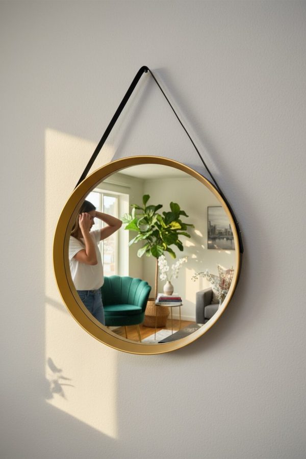 Espejo Redondo Dorado con Cuerda – 51,5 cm