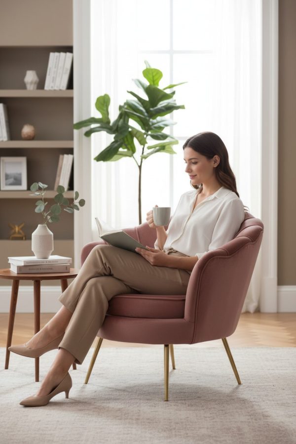 Poltrona Concha Rosa Pálido – Elegancia Suave