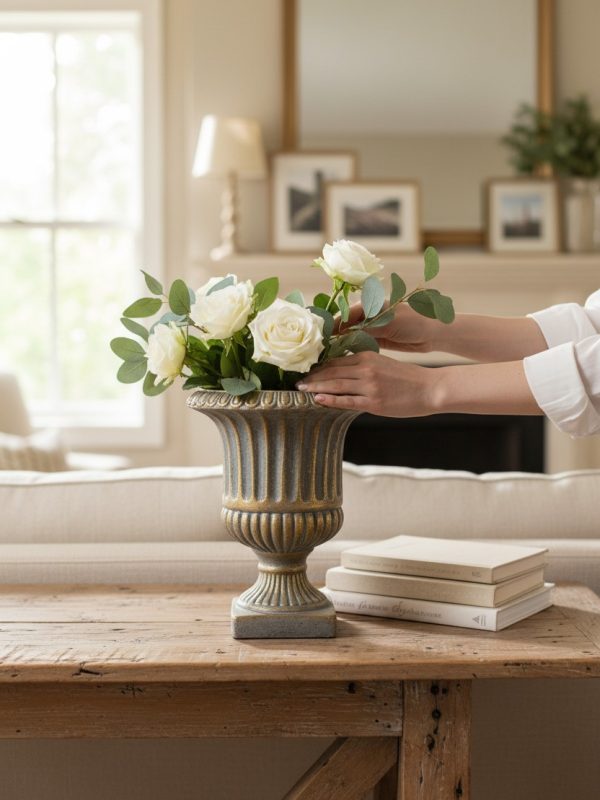 Macetero Copa Cemento Dorado S