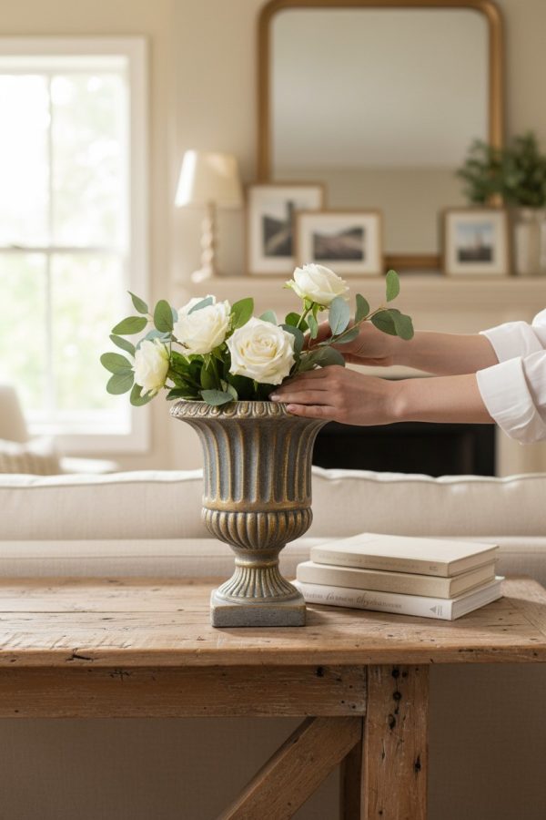 Macetero Copa Cemento Dorado S