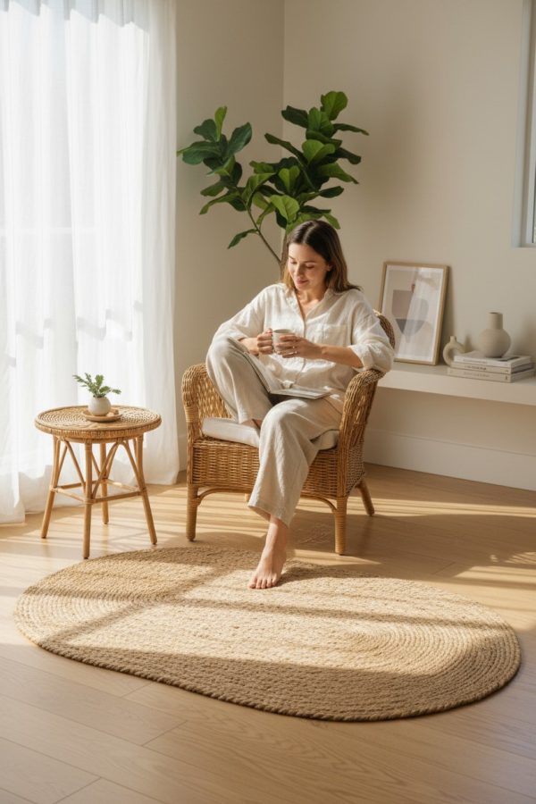 Alfombra de Yute Ovalada Lisa 120×80 cm