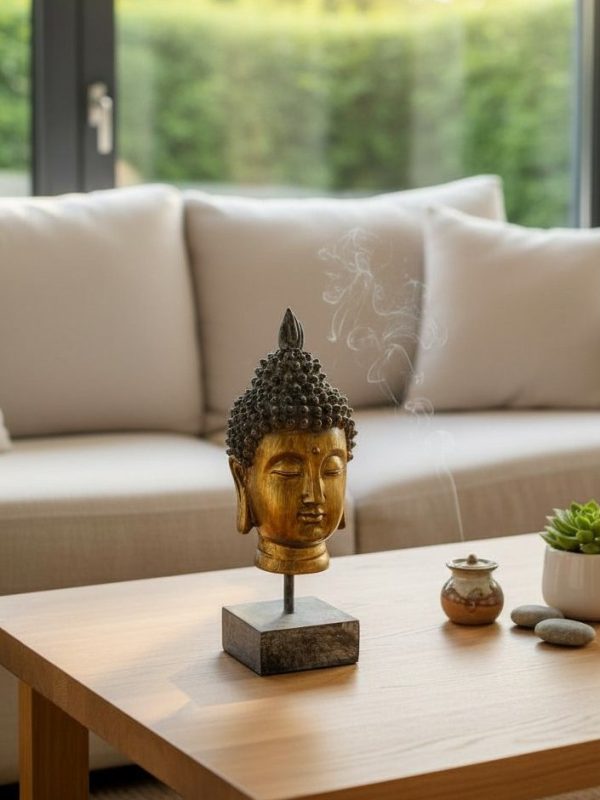 Escultura Cabeza Buda con Base 28x9 cm