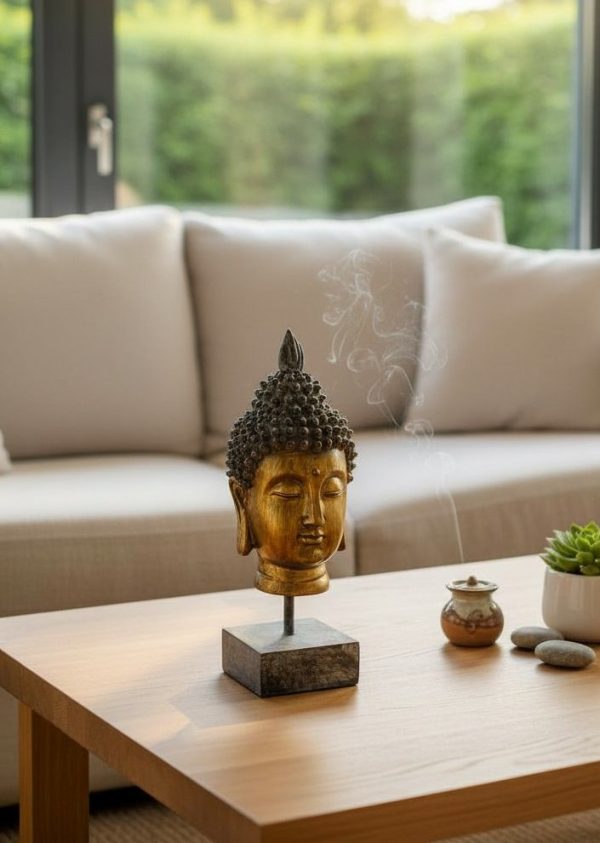 Escultura Cabeza Buda con Base 28x9 cm