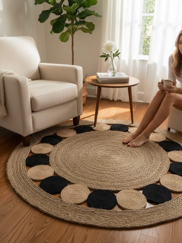 lifestyle-shot-6c9f0e4f-1c1c-435b-8ae2-48e3c2df419f Alfombra de Yute Natural Círculos Negros 1.20 mt