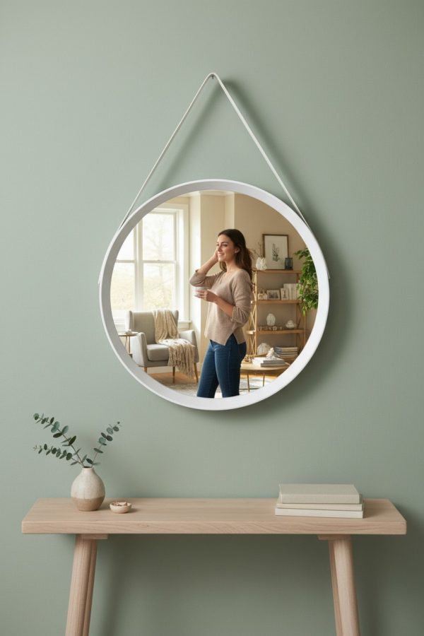 Espejo Redondo Blanco con Cuerda – 51,5 cm