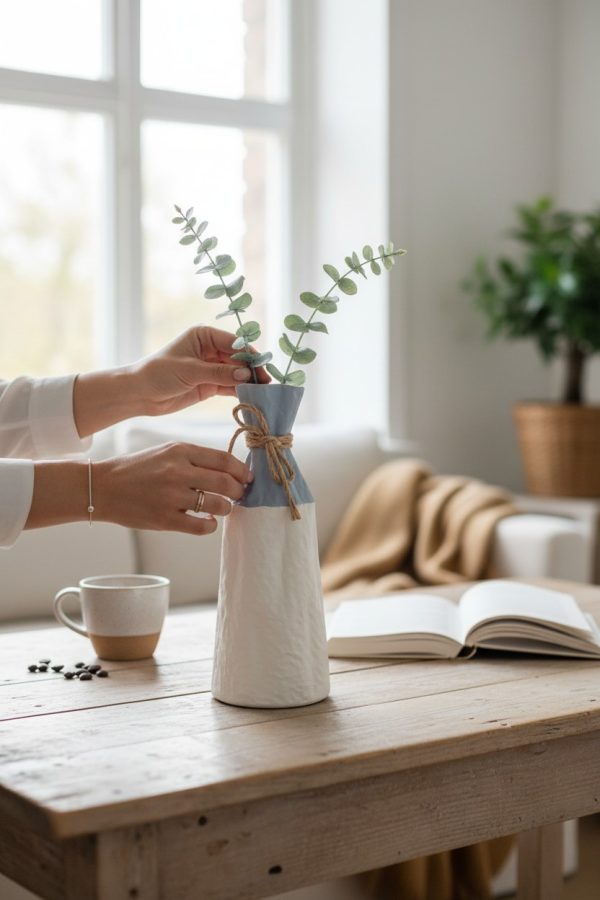 Florero de Lata Blanco y Celeste – 42×25 cm