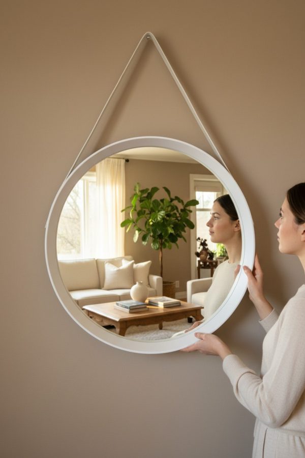 Espejo Redondo Blanco con Cuerda – 51,5 cm