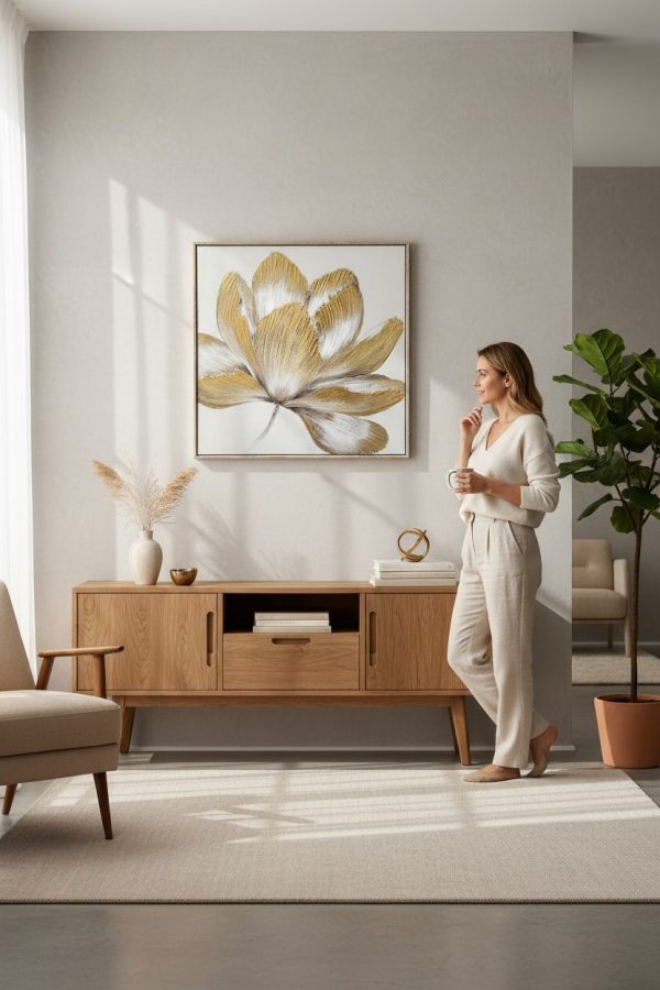 Cuadro Flor Dorada B – Marco Tierra 60×60 cm