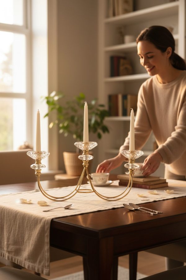 Candelabro Dorado de Mesa con 3 Portavelas