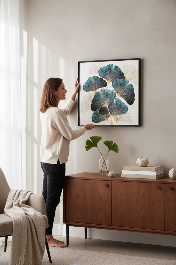 lifestyle-shot-c06ab5d8-83bb-40c1-9148-403ebfe3ebe0 Cuadro Hojas Ginkgo Turquesa 60x60 cm