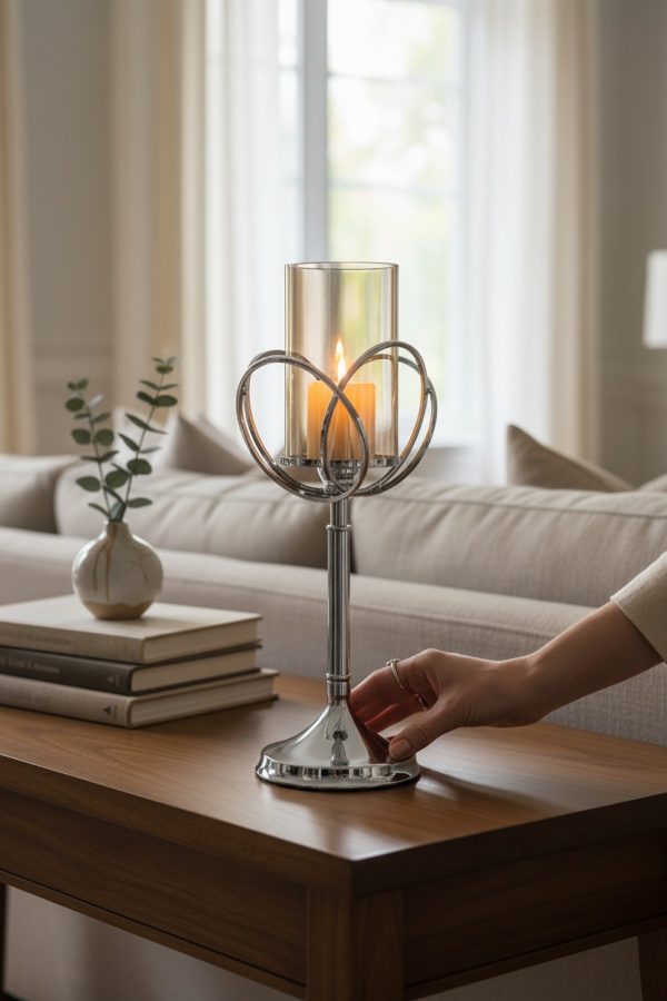 Candelabro Metálico con Tubo de Vidrio S