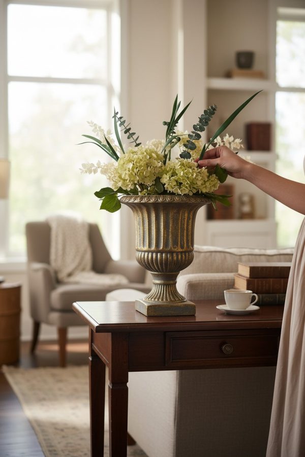 Macetero Copa Cemento Dorado