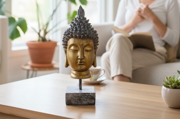 Escultura Cabeza Buda con Base 28x9 cm