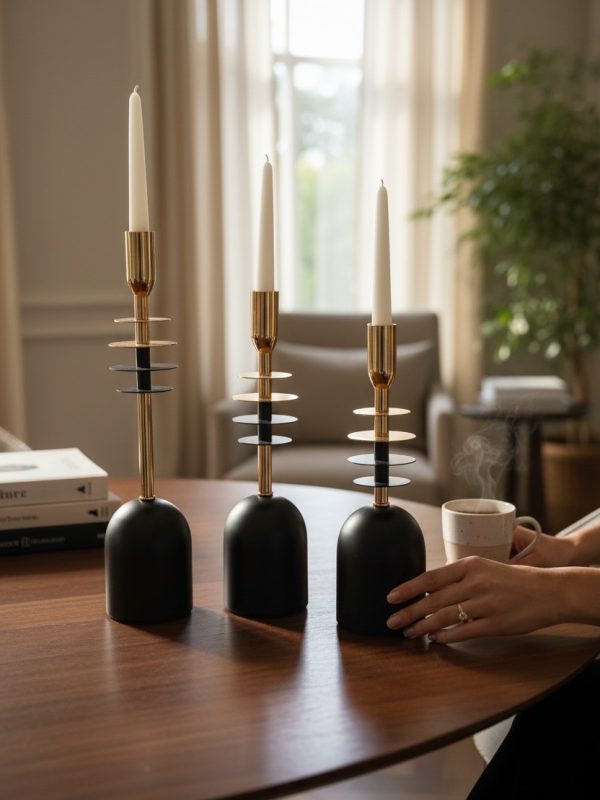 Trío de Candelabros Metálicos