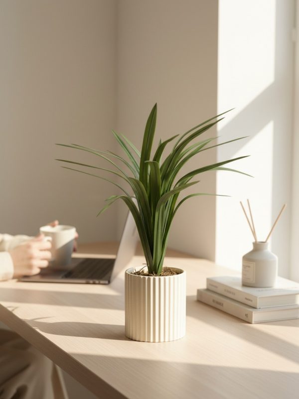 Planta Artificial Frondosa con Macetero Blanco – 35 cm