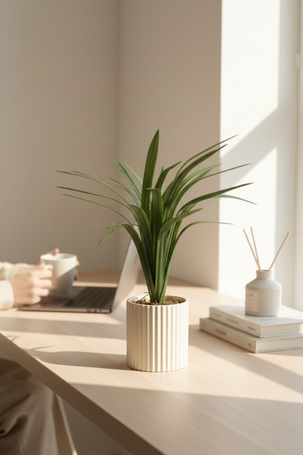 Planta Artificial Frondosa con Macetero Blanco – 35 cm