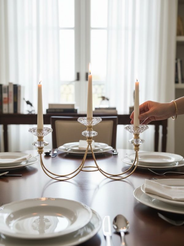 Candelabro Dorado de Mesa con 3 Portavelas