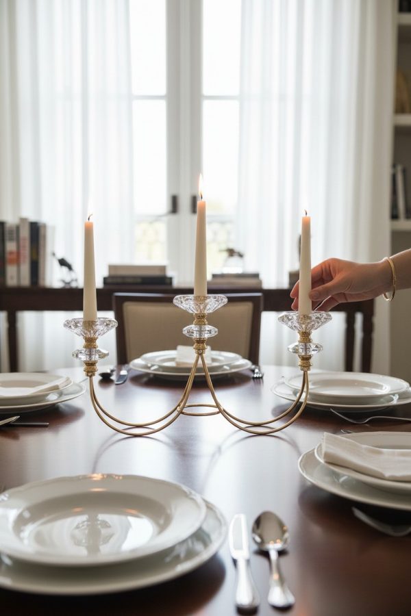 Candelabro Dorado de Mesa con 3 Portavelas