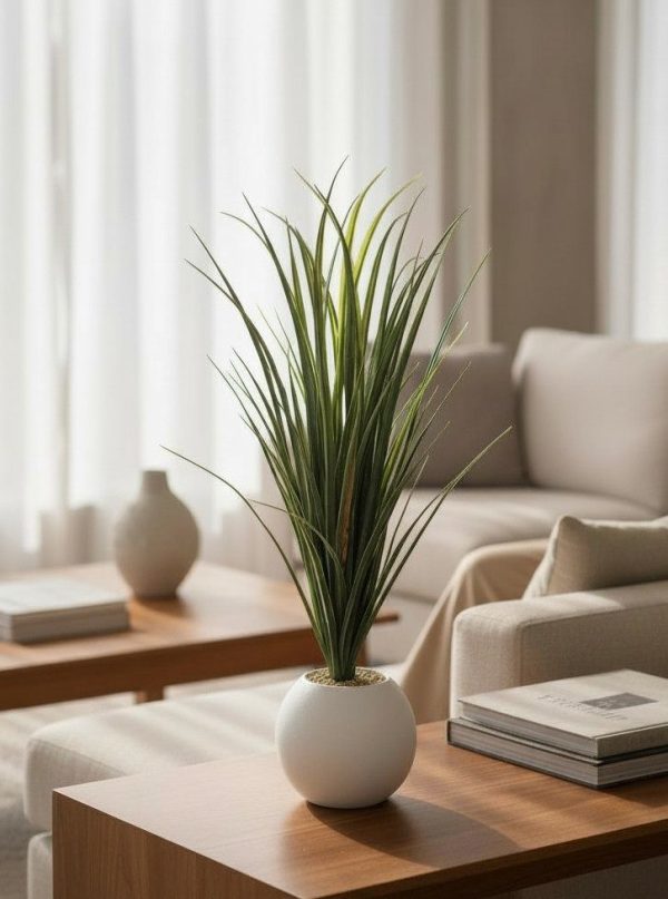 Planta Decorativa Artificial 75 cm – Macetero Esférico Blanco
