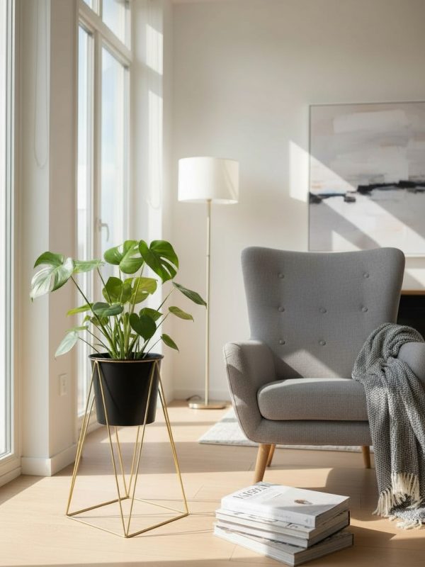 Porta Macetero Metálico Negro 50 cm