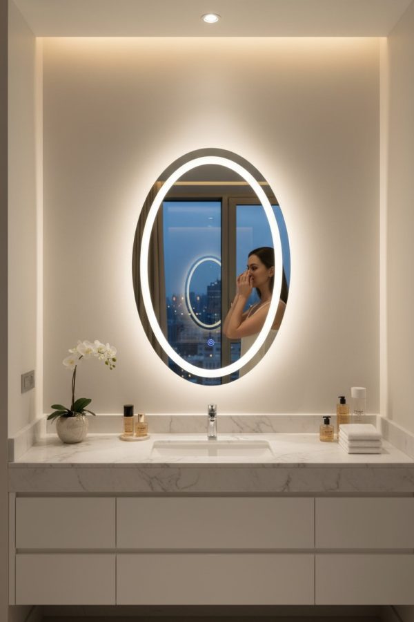 Espejo Ovalado LED con Luz Posterior – 70×50 cm